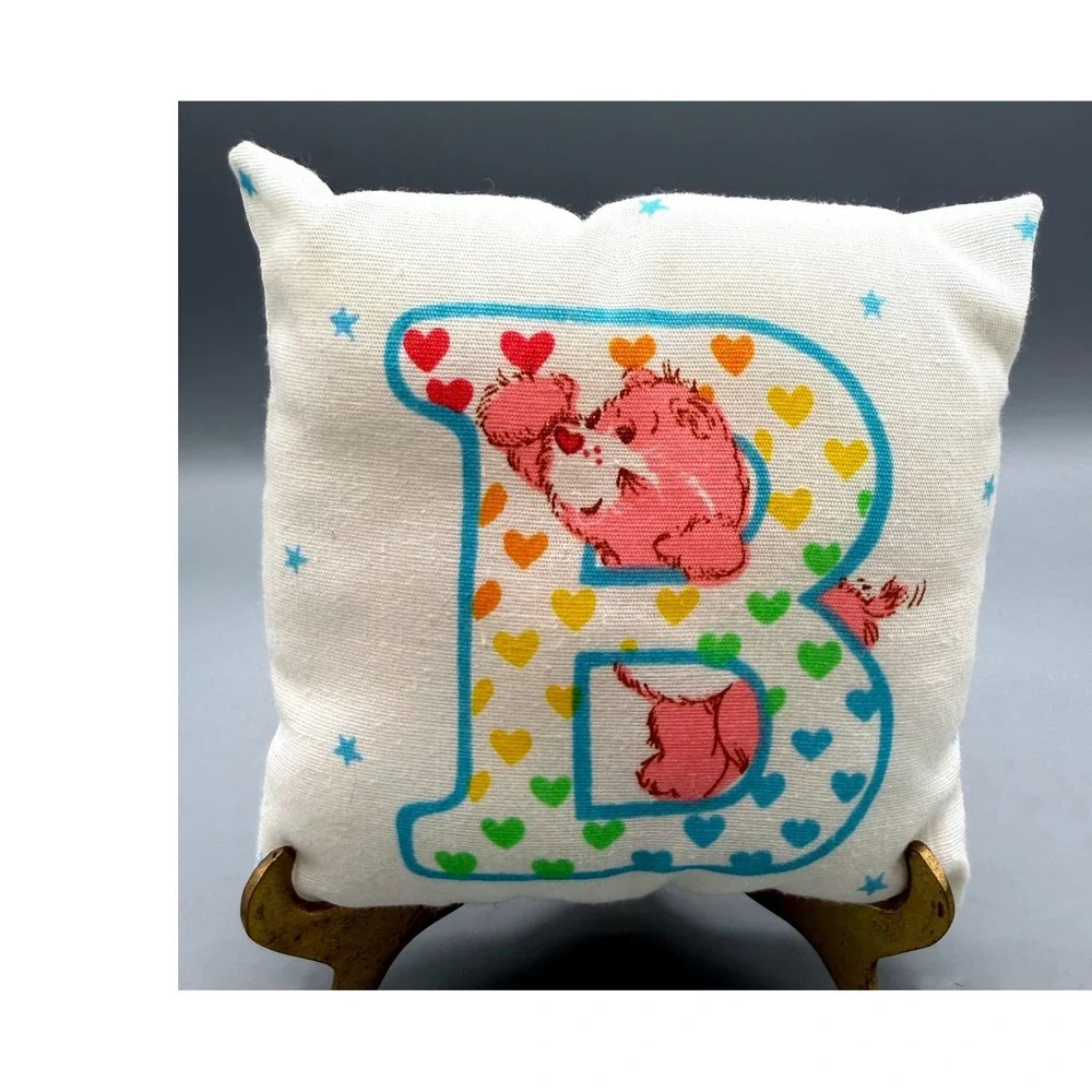 Vintage Care Bears Love-a-Lot Bear Letter B Mini Accent Pillow White 5.5